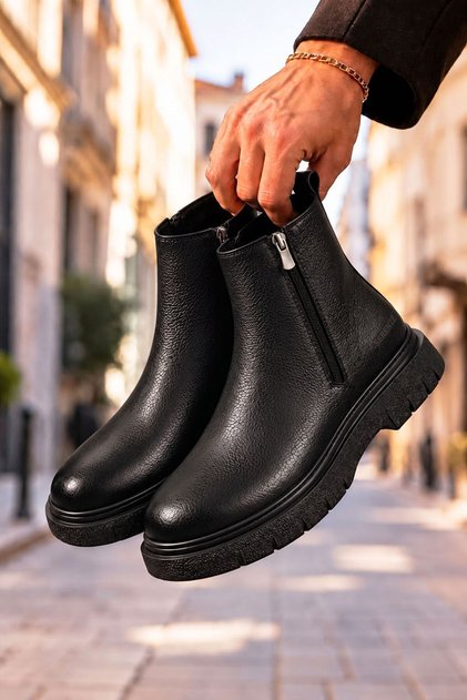 Ghete casual pentru bărbați din piele naturală cu fermoar dublu