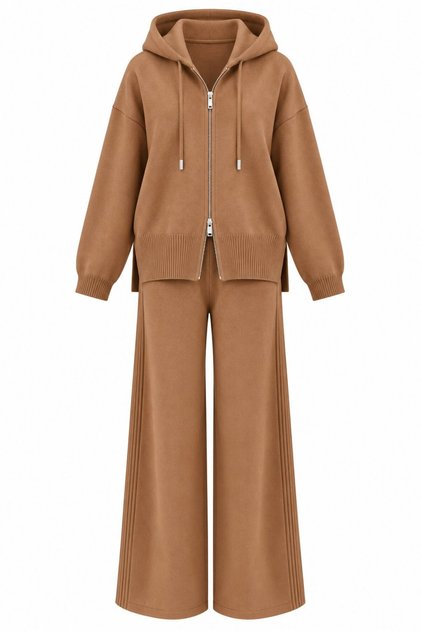 Camel Hooded Knitwear Set - 0511