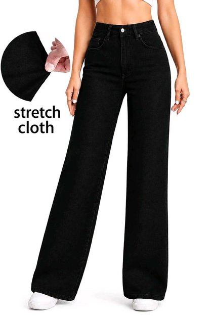 Roxana Black Women's Lycra Wide Leg Jeans, High Loose Wide Leg Denim Pants New Season