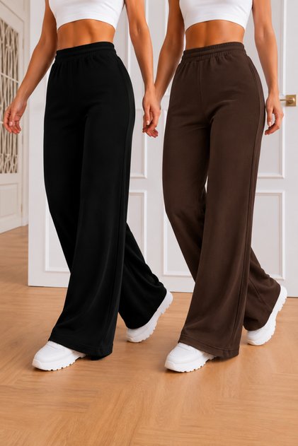 2-Piece Brown and Black Wide-Leg Sweatpants