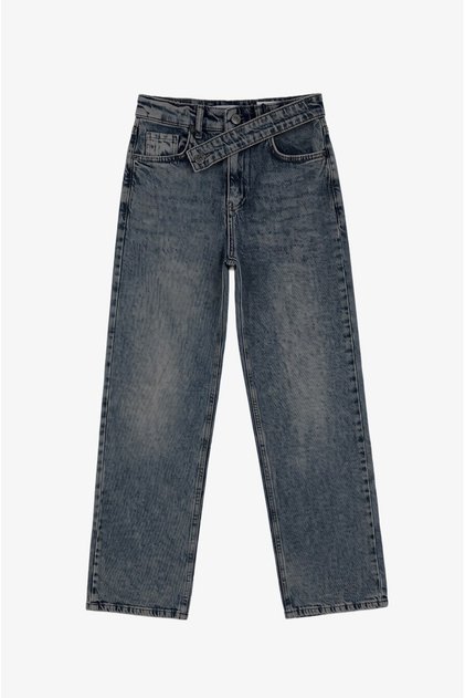 Blue Cross Belt Detailed Jeans