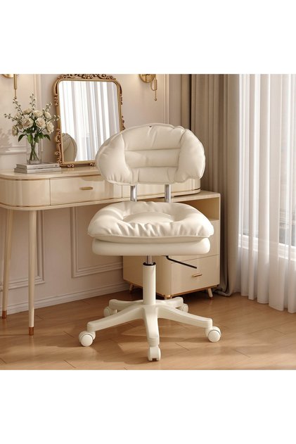 Adjustable Height Makeup Vanity Chair with Backrest, 360° Swivel Rolling Makeup Chair, Soft Sponge Padded Seat, Wheeled Vanity Chair for Bedroom Powder Room Living Room