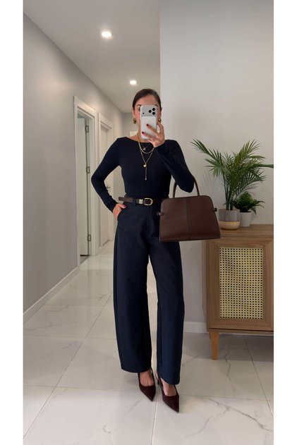 Vinda Navy Blue High Balloon Cut Pants
