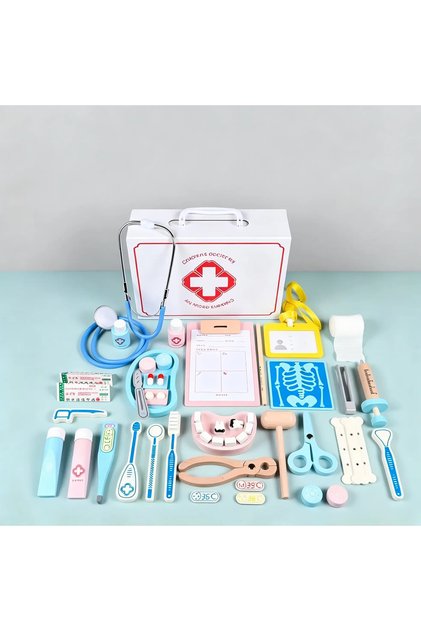 Ahşap Doktor ve Diş Hekimi Oyun Seti – 42 Parça Kutulu Set
