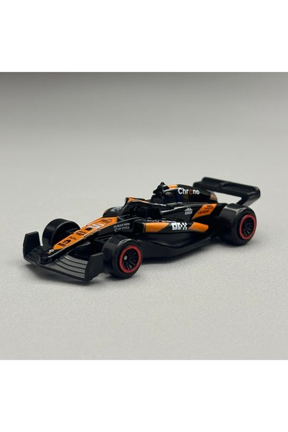 F1 Car 1/64 Diecast Alloy Black Orange Racing Car Formula Style Single Seater Miniature Collectible