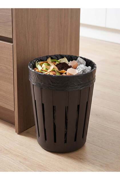 Brown Ventilated Slatted Plastic Trash Can for Home and Office