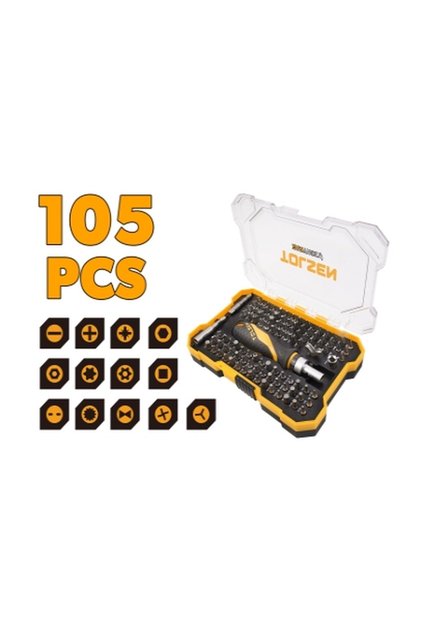 105-Piece Bit and Socket Set with 72-Tooth Ratchet Screwdriver Handle, CR-V Chrome Vanadium Complete Kit in Plastic Case