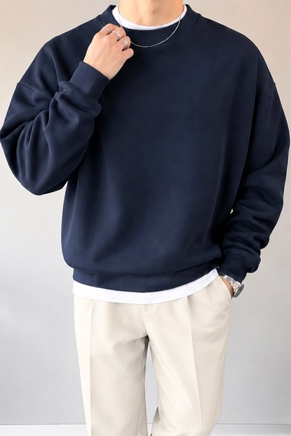 Hanorac oversize basic, albastru închis
