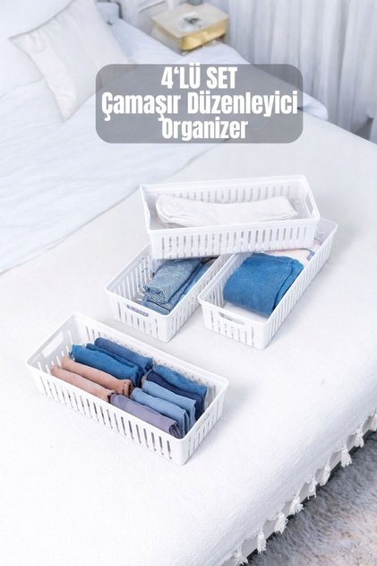 4 Adet Çok Amaçlı Dolap İçi Düzenleyici Mutfak Organizeri Seti Çekmece İçi Saklama Kabı Düzenleyici