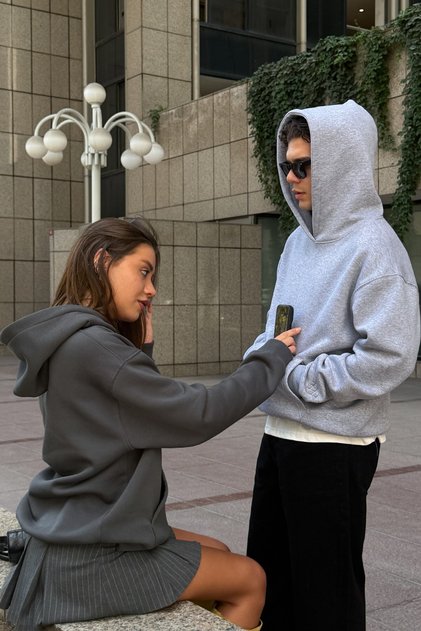 FW Cool Puff Melange Gray Relaxed-Fit Hoodie