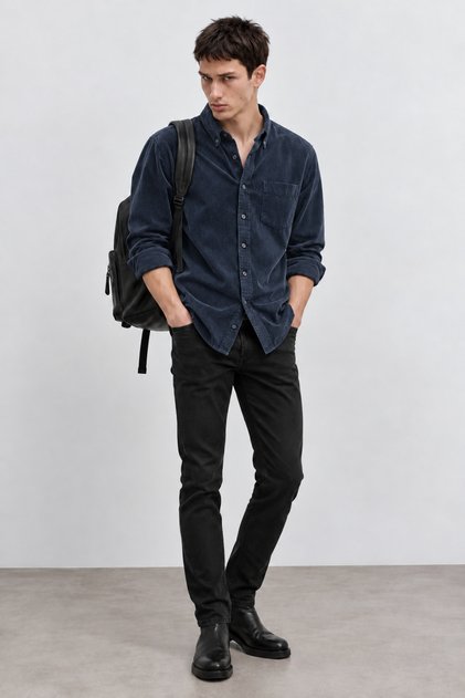 Slim Corduroy Regular Men's Shirt | Mew124814-01