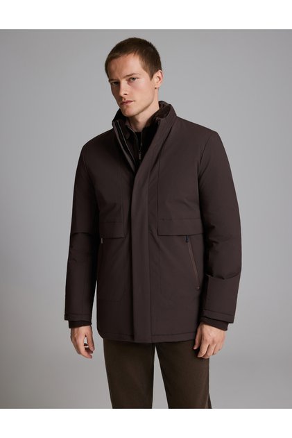 Dark Brown Stand-Up Collar Coat 50330215-Vr084