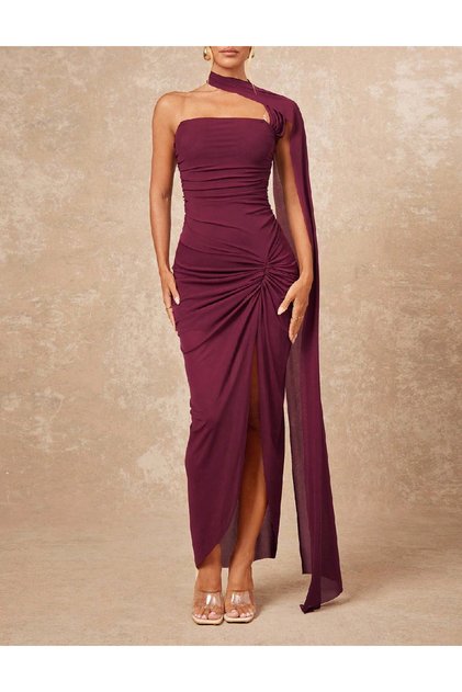 Дълга рокля, сливов цвят