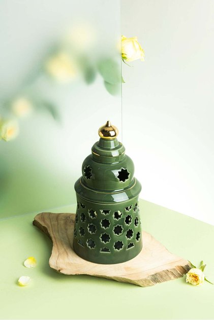 Electronic Candlestick Large Size from Rosette - Green