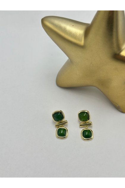 Green Square Detail Minimalist Steel Earrings