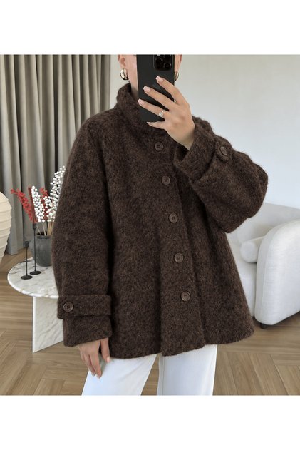 Collared Jacket with Shoulder Pads - 4765 - Dark Brown (Ös)