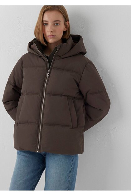 Water-Repellent Hooded Brown Women's Puffer Jacket 1110445-71542