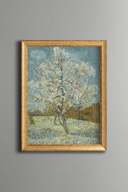 Pink Peach Tree - Vintage Patterned Painting - Slim Frame