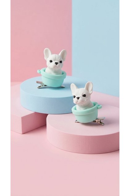 French Bulldog Figurine Hair Clips – Set of 2 – Cute Dog Design Hair Accessories