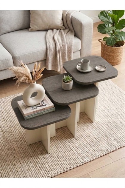 3 LÜ ZİGON SEHPA MODERN SEHPA İSKANDİNAV SEHPA KOYU GRİ SEHPA