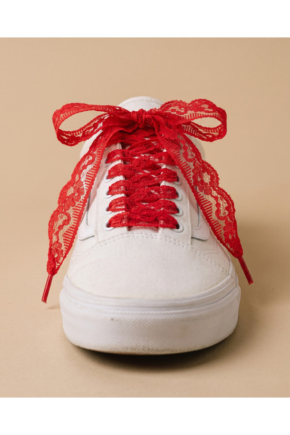 Red Lace Shoelaces with Floral Pattern, 120 Cm, for Women's Sneakers.