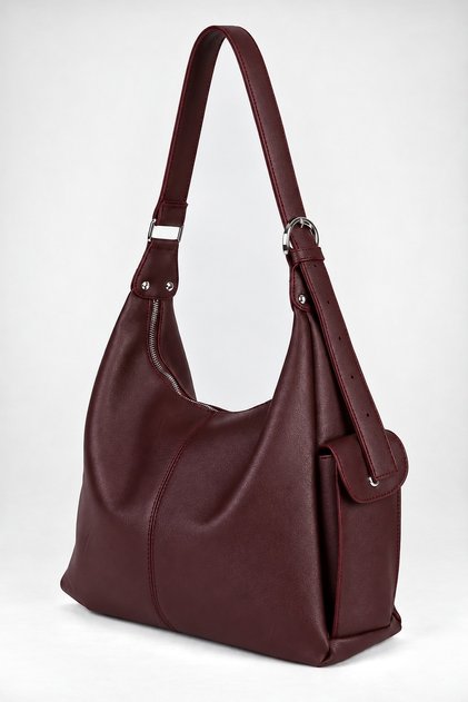 Women's Sahra Burgundy Faux Leather Multi-Compartment Adjustable Strap Zippered Lined Hobo Shoulder Bag.