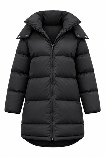 Women's Oversized Long Puffer Coat with a Wide Stand-Up Collar.