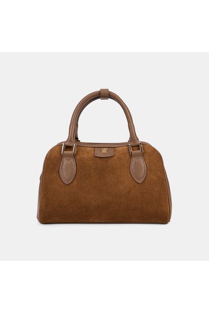 Women's Tan Double-Handle Suede Textured Handbag