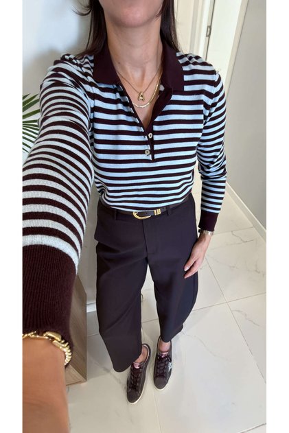 Ares Coffee Striped Polo Collar Knitwear