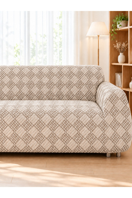 Elastic-Edged Sofa Cover for a 3-Seater Sofa and Sofa Bed, 1 Piece (One-Piece Design)