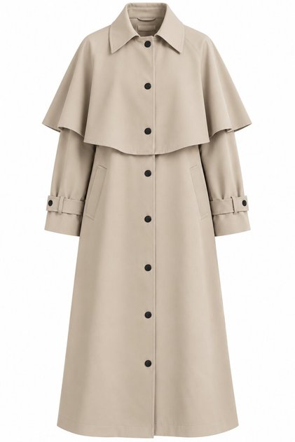 Beige Detachable Hooded Cape-Style Trench Coat - 2y85179