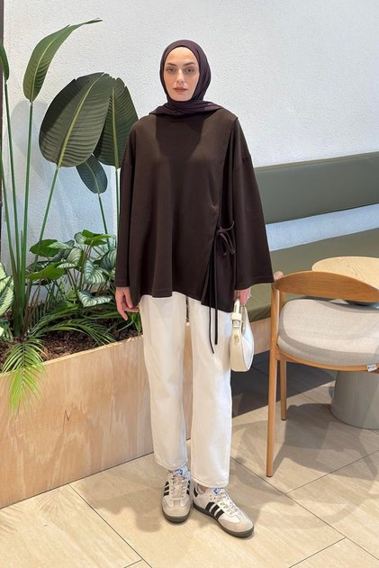 Brown Piped Tunic with Side Tie