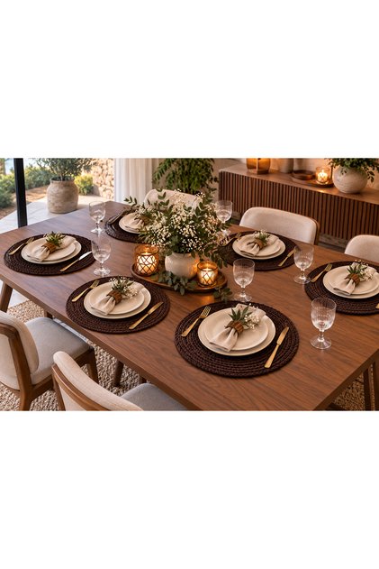 Set of 6 Bitter Coffee Plates, 100% Natural Tres Kordon String—Bohemian Placemats by Metasuplq