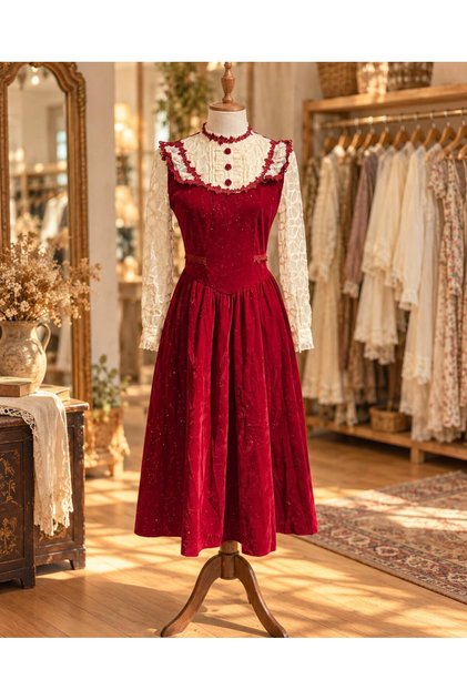 Vintage Burgundy Glittery Velvet Dress