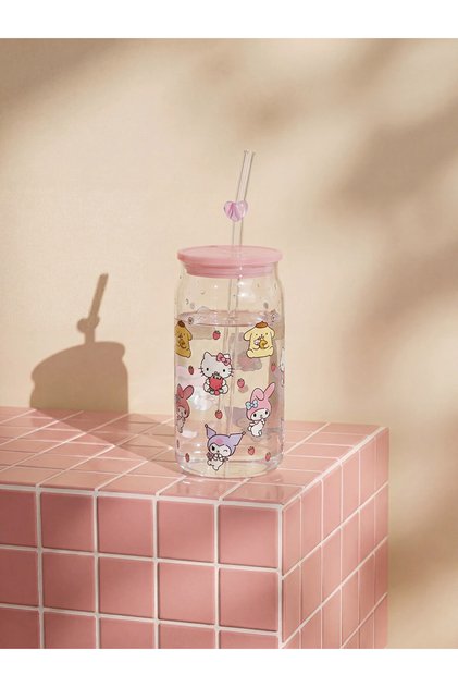 LCW HOME Assorted Hello Kitty and Friends Glass-Printed Cup with Straw