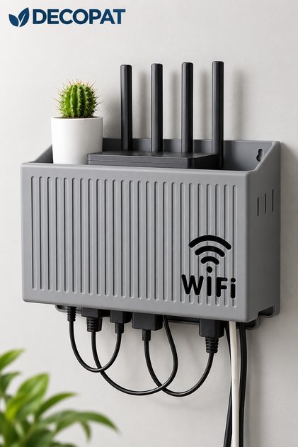 Gray Wi-Fi Wall-Mounted Wi-Fi Modem Storage Box – White Cable Management Shelf Organizer