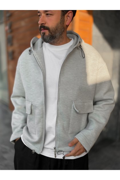 Light Gray Zippered Pocket Sweatshirt RES-5028
