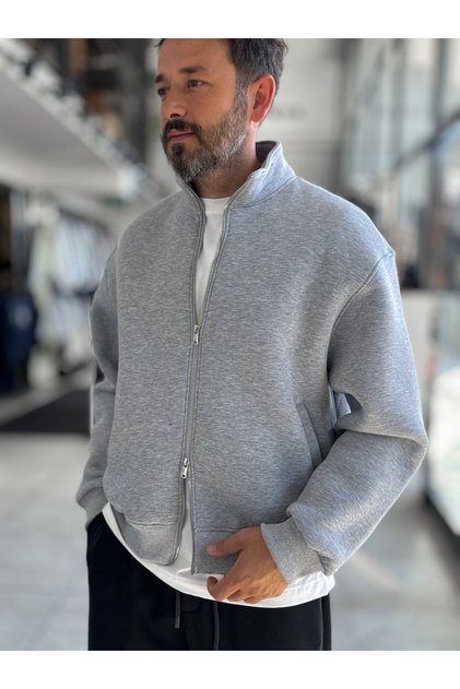 Gray-Collar Zipper Oversized Sweatshirt PM-109