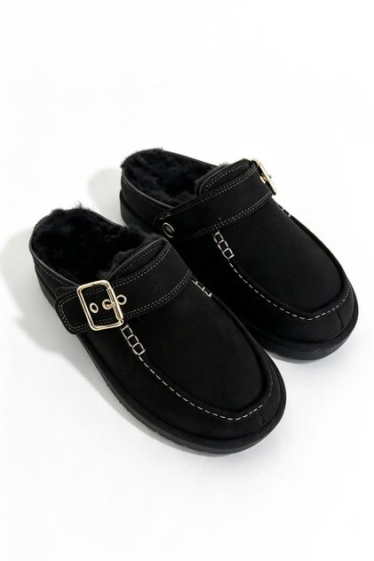 Cozzy Black Plush-Lined Women's Winter Slippers