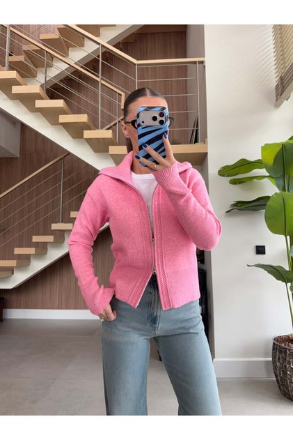 FISHERMAN'S COLLAR, ZIPPERED, SOFT CARDIGAN