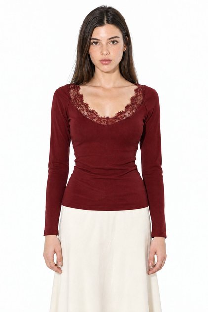 BUSEM Lace Detailed V-Neck Blouse