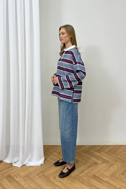 Polo Yaka Çizgili Tunik 79-7045