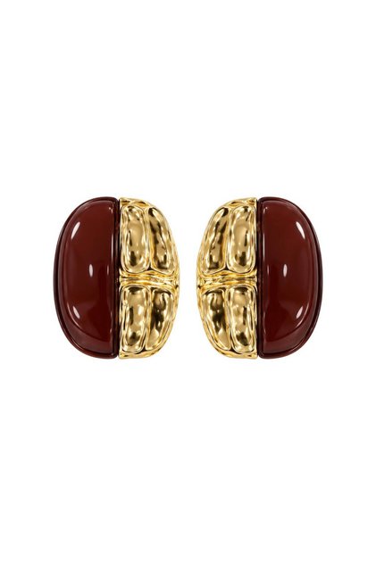 Vesper Gold Detailed Steel Earrings - Dark Coffee