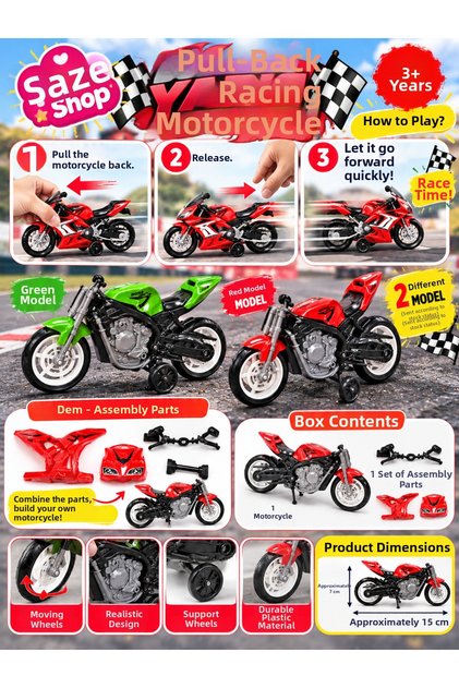 Friction Toy Racing Motorcycle 15 cm Disassembled Parts Assemblable Sports Motor Model Ages 3+