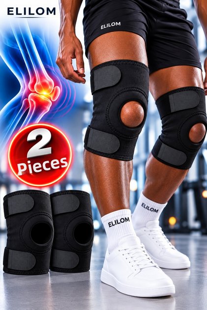 Unisex Sports Knee Brace Open Patella 3 Velcro Adjustable Neoprene Knee Support 2 Pieces Knevo