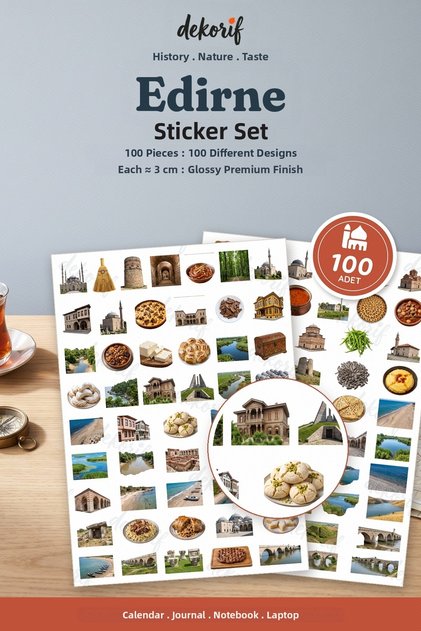 Edirne Sticker Set 100 Pieces - Selimiye Uzunköprü Tava Ciğer Realistic Agenda Journal Notebook Sticker