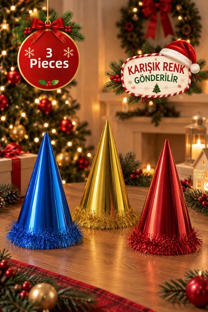 Color Color Christmas Cone Hat Party and Leisure Hat Carton Funnel Birthday Party Hat 3Pcs