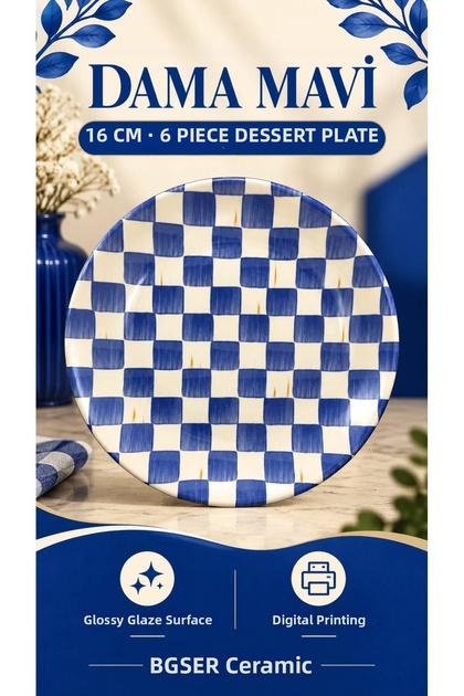 DAMA BLUE 6-PIECE LUXURY DESSERT PLATE SET