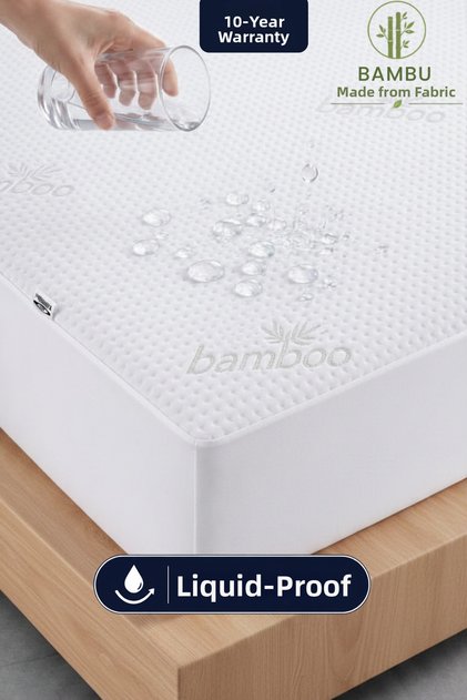 Saltea ajustată din țesătură de bambus, rezistentă la lichide, de calitate premium |   Protector de saltea de lux din bambus natural, saltea silențioasă
