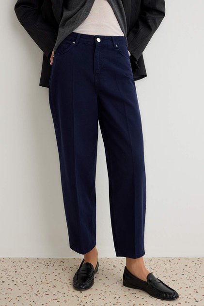 Wardrobe Essentials Lacivert %100 Pamuk Yüksek Bel Barrel Jeans TWOAW27JE00057